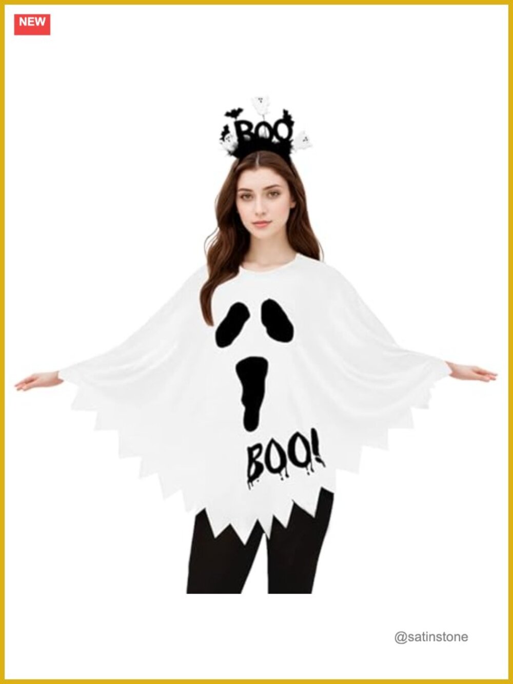 Halloween Poncho Costume Women 2Pc Set with Headband Polyester Spandex